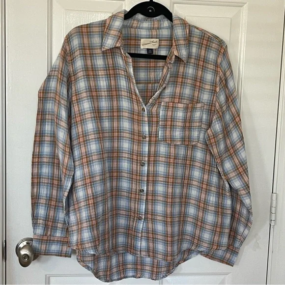 Universal Thread blue & orange lightweight button down shirt - Picture 2 of 15